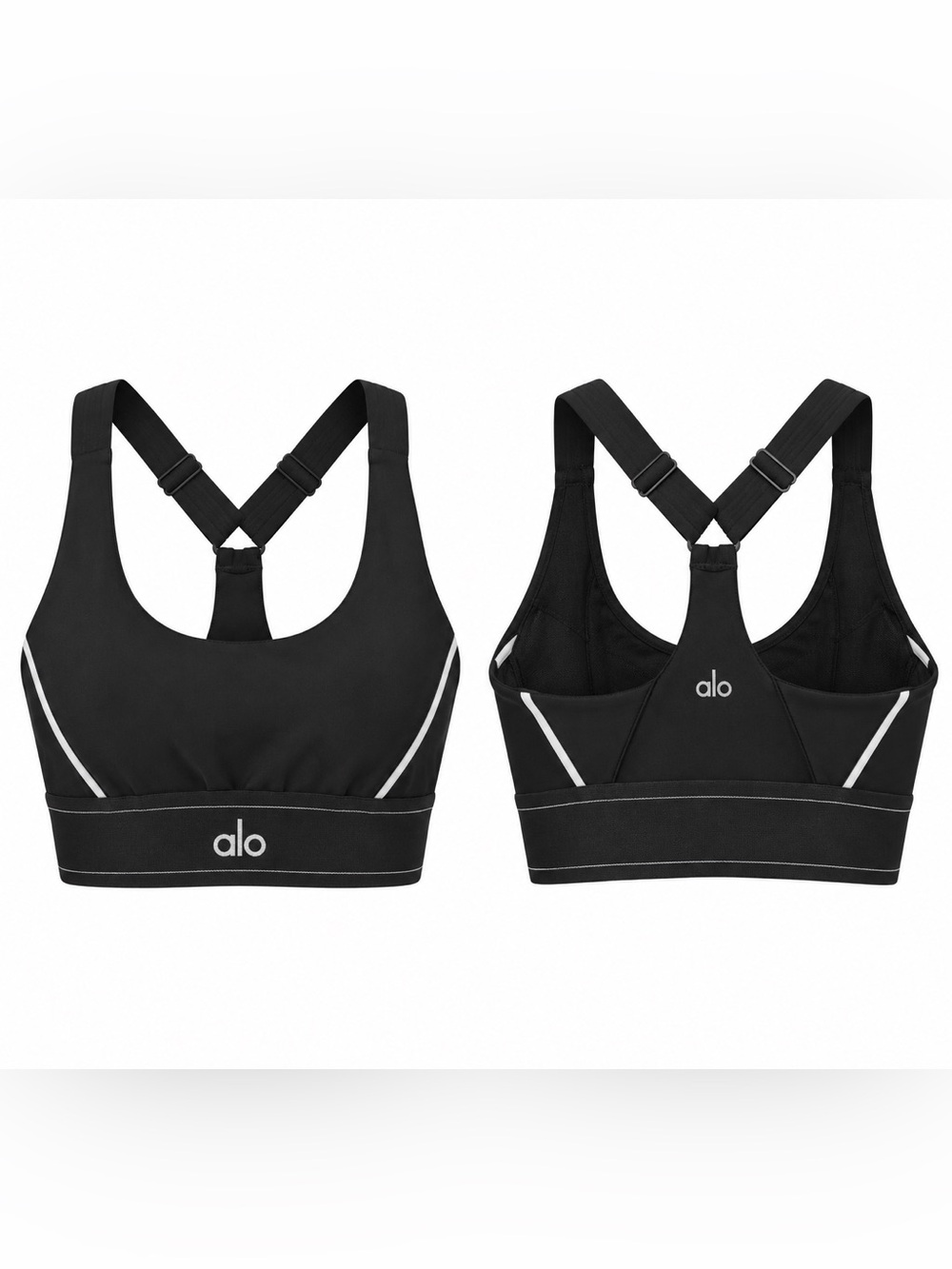 ALO Yoga Black Reflective-Trim High-Support Sports Bra